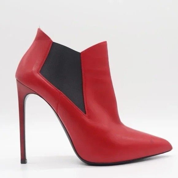 Saint Laurent Zoe Smooth Red Leather Pull On Stiletto Boot Size 34 1/2 - Picture 1 of 10
